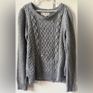 Pink Republic Heather Gray Cable Knit Pullover Rhinestone Sweater